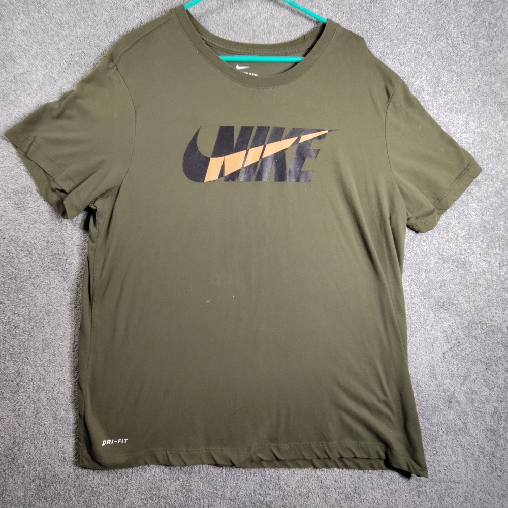 Nike Dri-FIT Men's T-Shirt XL Olive Green Swoosh Logo Athletic Gym Workout